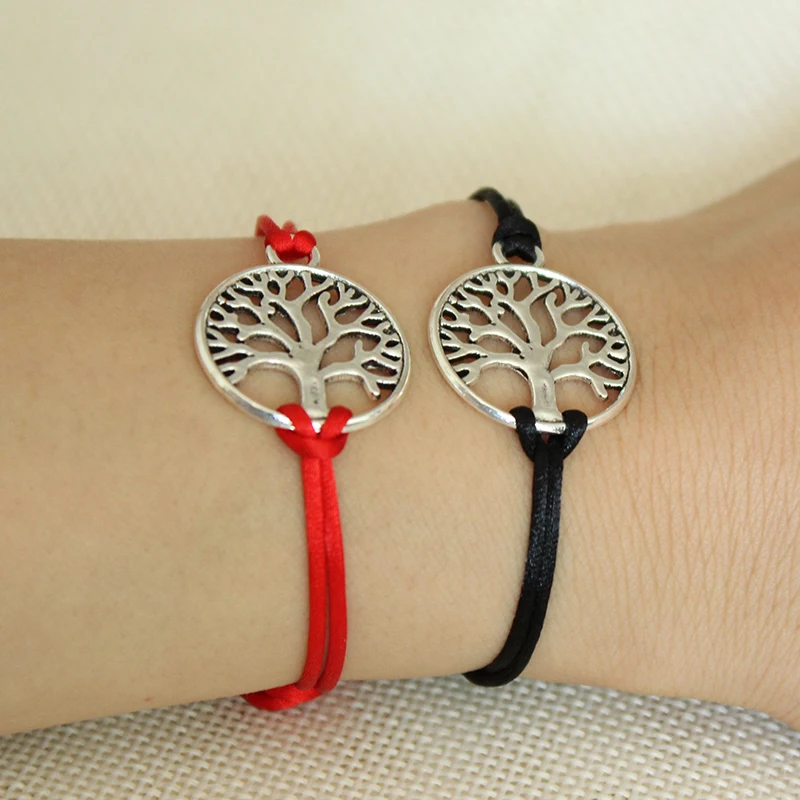 SWEBLE серебряный цвет Дерево жизни браслеты с подвесками для женщин мужчин детей простой красный плетеный браслет Пара DIY ювелирные изделия подарок