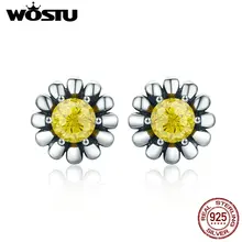 WOSTU новые трендовые 925 пробы серебряные желтая Маргаритка цветок серьги-гвоздики для женщин ювелирные изделия из серебра подарок на день рождения CQE255