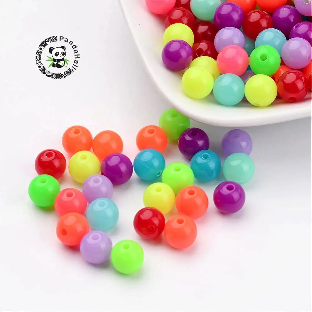 Fluorescent Acrylic Beads, Round, Mixed Color, 8mm, Hole: 1.5mm-in