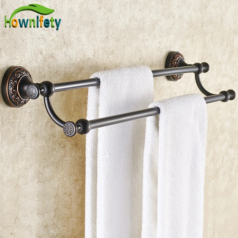 Oil Rubbed Bronze Bathroom Solid Brass Dual Towel Bars Wall Mounted