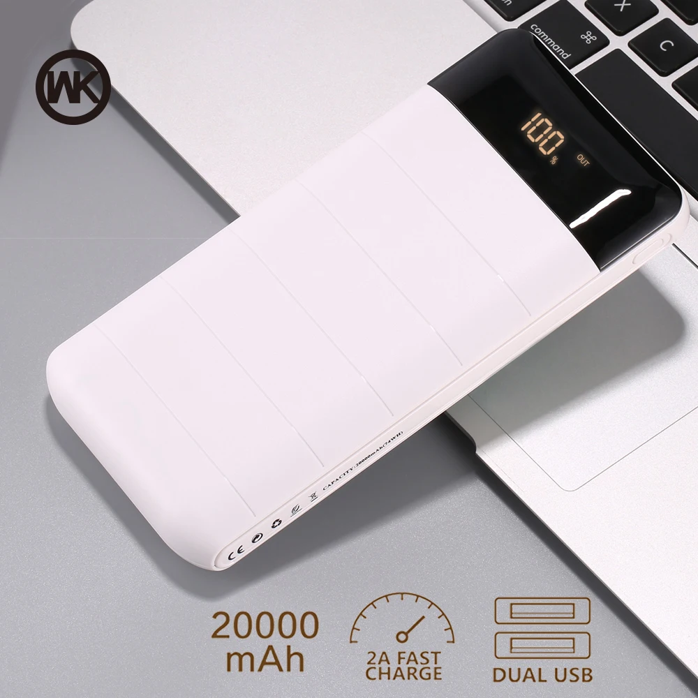 WK Bateria Externa 2A power Bank 20000 mAh power bank 20000 mAh аккумулятор для mi power Bank 18650 Xiao mi iPhone 7 8 X XS Romoss