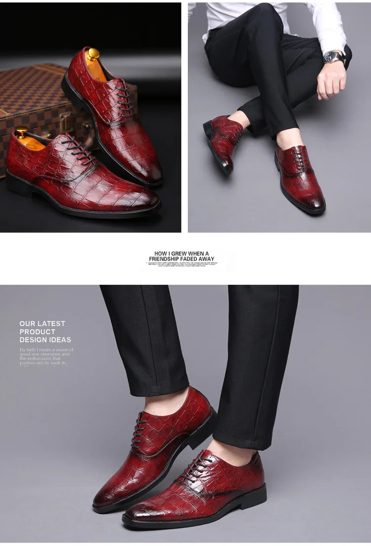 Мужская модная деловая обувь с узором «крокодиловая кожа» Высококачественная Кожаная Обувь На Шнуровке роскошная мужская официальная обувь свадебные туфли на плоской подошве