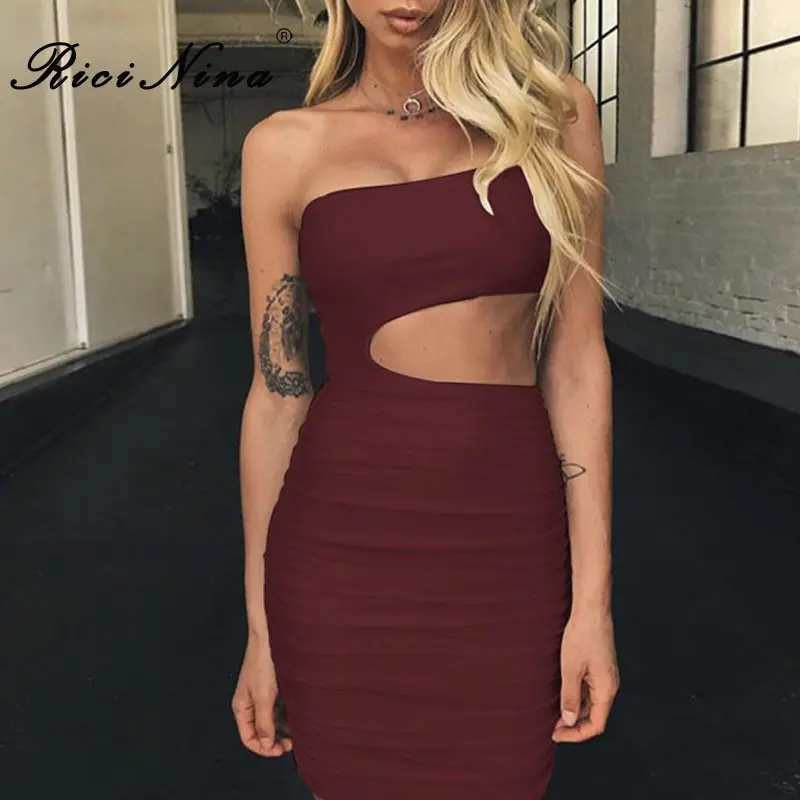 RICININA Fashion Woman Dress Ladies One Shoulder Sleeveless Hollow Out Backless Dress Woman Summer Sexy Party Dresses Vestidos
