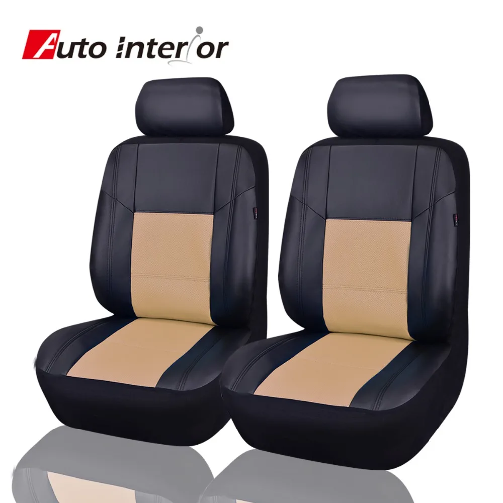 New Punching Full Leather 2 Front Seat Cover Red Blue Beige Patchwork Black Fit