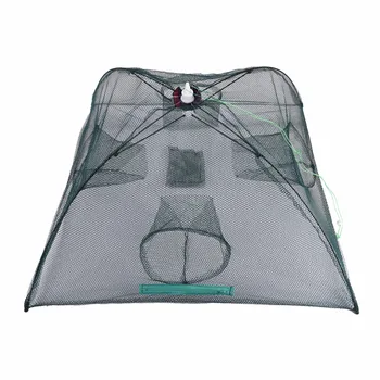 

Portable Fish Shrimp Minnow Crab Baits Cast Mesh Trap 4 Hole Automatic Fishing Shrimp Trap Fishing Net Green