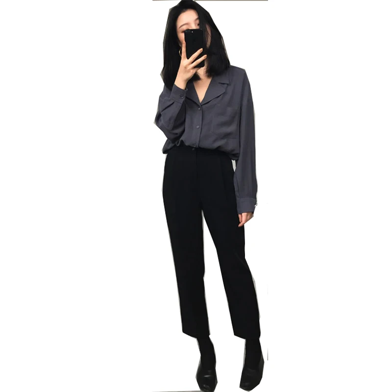 

Spring Autumn Casual Lazy Style Vintage t Shirt Loose Long Sleeve Mid Length Korean Version Clothes Women Shirts Plus Size