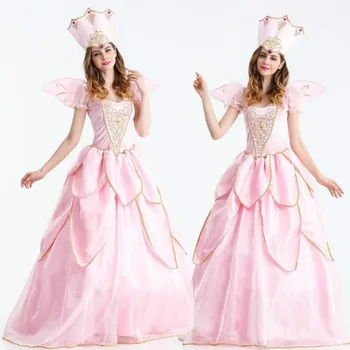 

New Made Adult Women Oneline Fairy Godmother Dress Wig Cosplay Long Pink Cinderella Fairy Godmother Costume