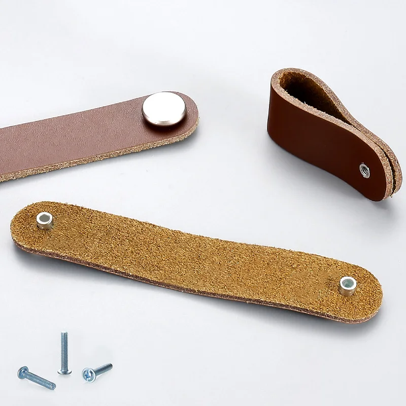 Leather Door Knobs and Handles for Cabinet Kitchen Cupboard Black Brown Furniture Handles Dresser Wardrobe Drawer Pulls
