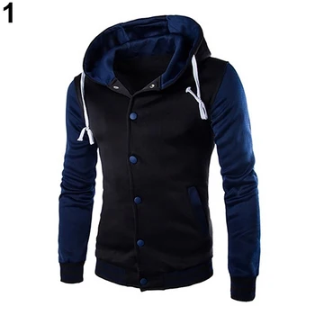 

Hot Men Hooded Color Block Slim Fit Baseball Jacket Casual Coat Outwear