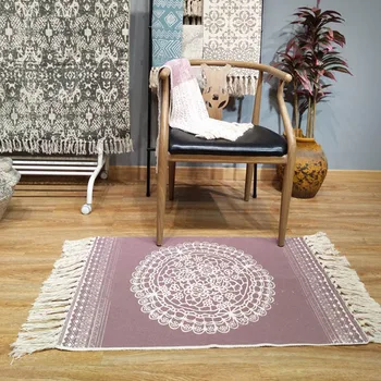 

Soft Print Absorbent Endless Tassel Design Handmade Rectangle Carpet Washable Anti-slip Rug for Parlor/Hallway/Bedroom/Toilet