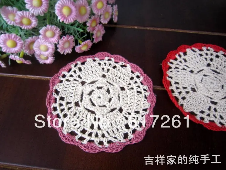 

Free shipping 15pic/lot 12cm round colorful crochet doilies felt for home decor as innovative item cup coaster pad placemat