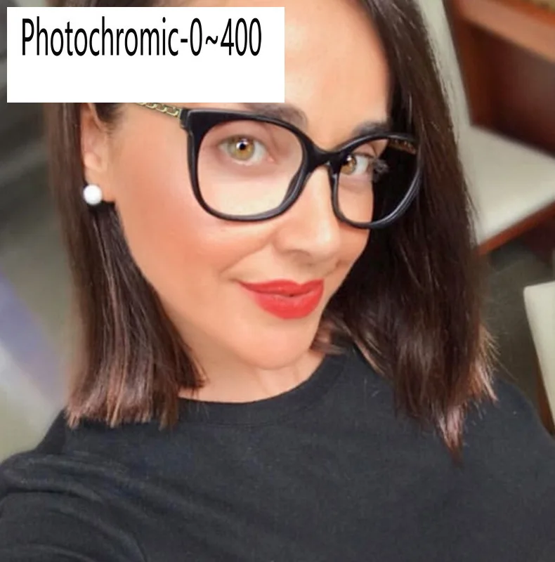 

2019 Sun Photochromic Finished Women Myopia Eyeglasses cat Frame with color lens Sun glasses optical Myopia Eyewear Male FML