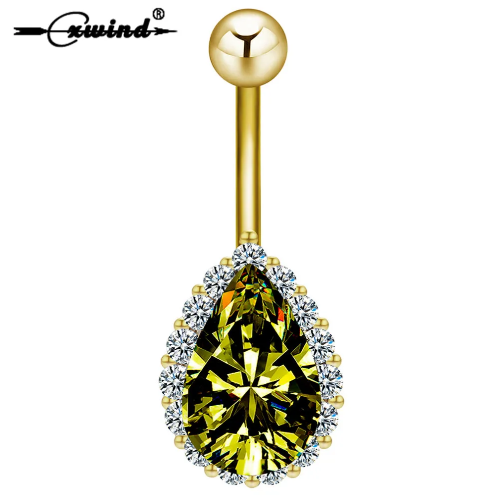 Cxwind New Style Surgical Steel Body Piercing Navel Ring Crystal Rhinestone Water drop Sexy Belly Button Rings Jewelry Gift |