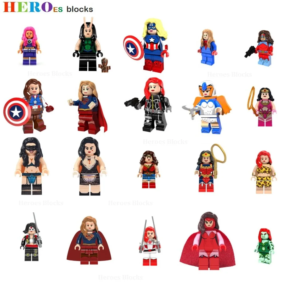 

Female Super Heroes Wonder Woman Building Blocks Black Widow Lara Poison Ivy witch stripper Figure Bricks Toys Compatible Legoed