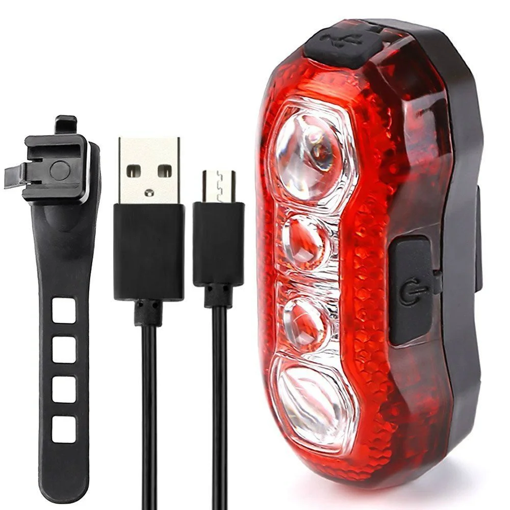 Clearance USB Rechargeable Bike Light Safety Mountain Warning Tail Rear Light 4LED Red Super Bright Bicycle Accessories Cycling Flashlight 0