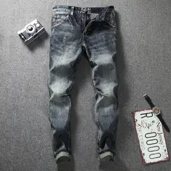2019 новый тренд для мужчин's джинсы для женщин японский ретро старый Темный Micro-узкие прямые брюки более размеры 28-34 36 38