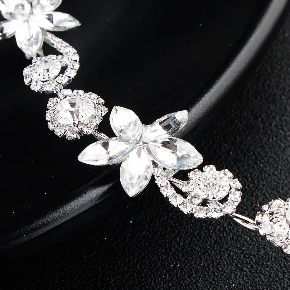 Silver Alloy Rhinestone Headwear Hair Chains Women Fashion Shining Floral Hairbands Wedding Flower Vine Bride Head Chain