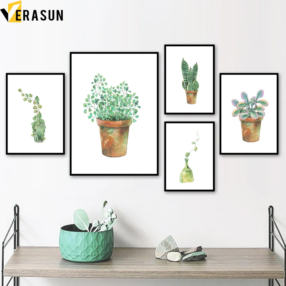 

Watercolor Modern Green Succulent Plants Nordic Posters And Prints Wall Art Canvas Painting Wall Pictures For Living Room Decor