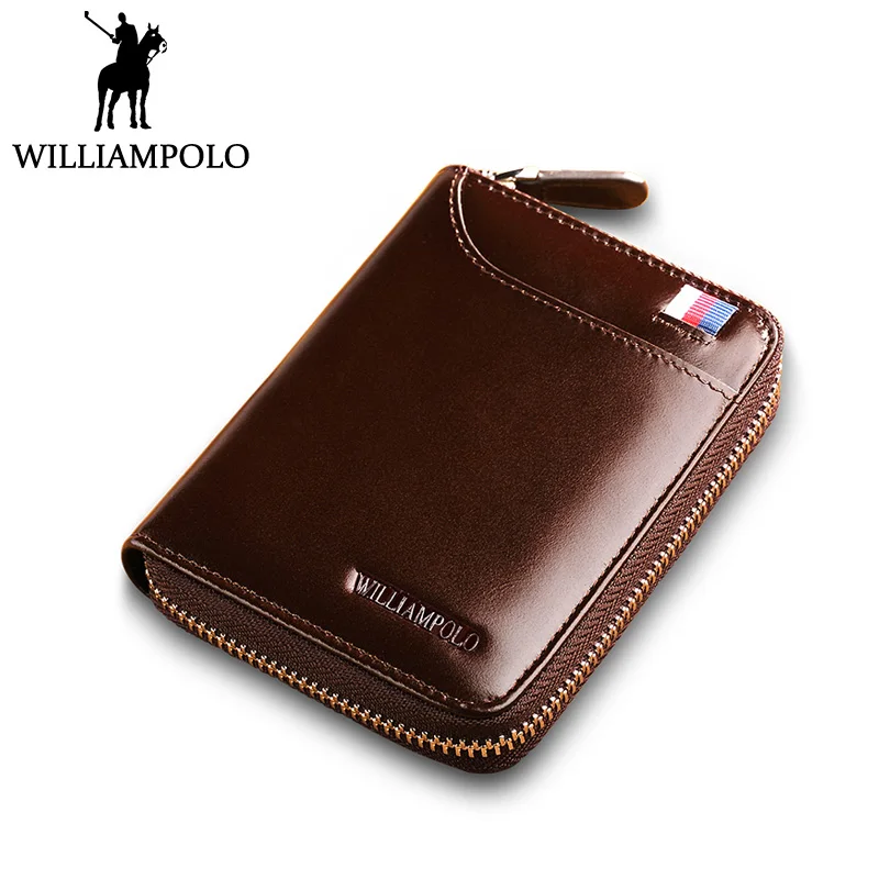 WilliamPOLO Small Wallet Leather Luxury Wallet Slim Purse Short Vintage Brown Design Zipper ...