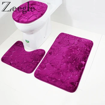 Zeegle Bathroom Bath Mat Set Toilet Rugs Flannel Anti Slip Shower Carpets Set Home Toilet Lid Cover Shower Room Rug Floor Mats 1