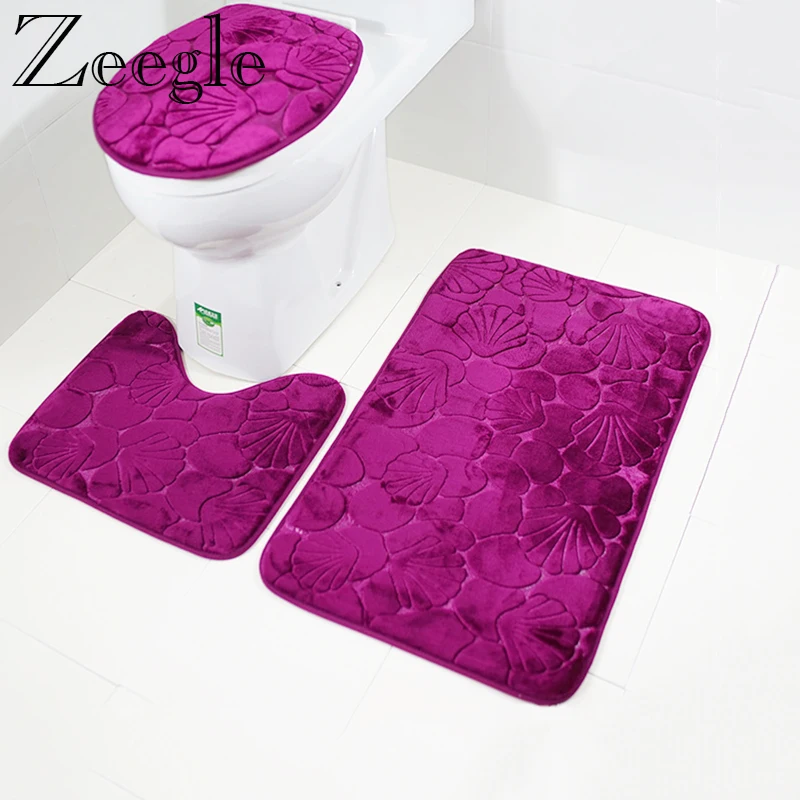 

Zeegle Bathroom Bath Mat Set Toilet Rugs Flannel Anti Slip Shower Carpets Set Home Toilet Lid Cover Shower Room Rug Floor Mats