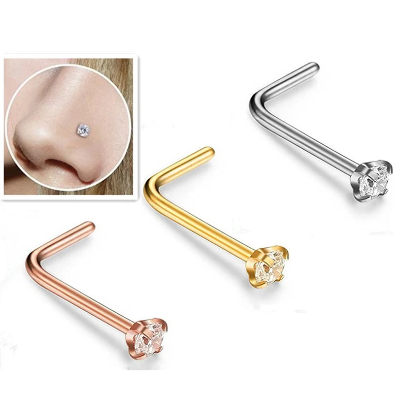 316 stainless steel 2mm Prong Set crystal L Shape nose Bones Nose