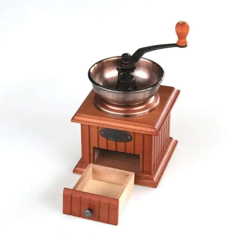 Классическая Ретро деревянная ручная кофемолка ручная коленчатая керамическая кофейная зерновая шлифовальная кухонная машина инструменты - Цвет: 1