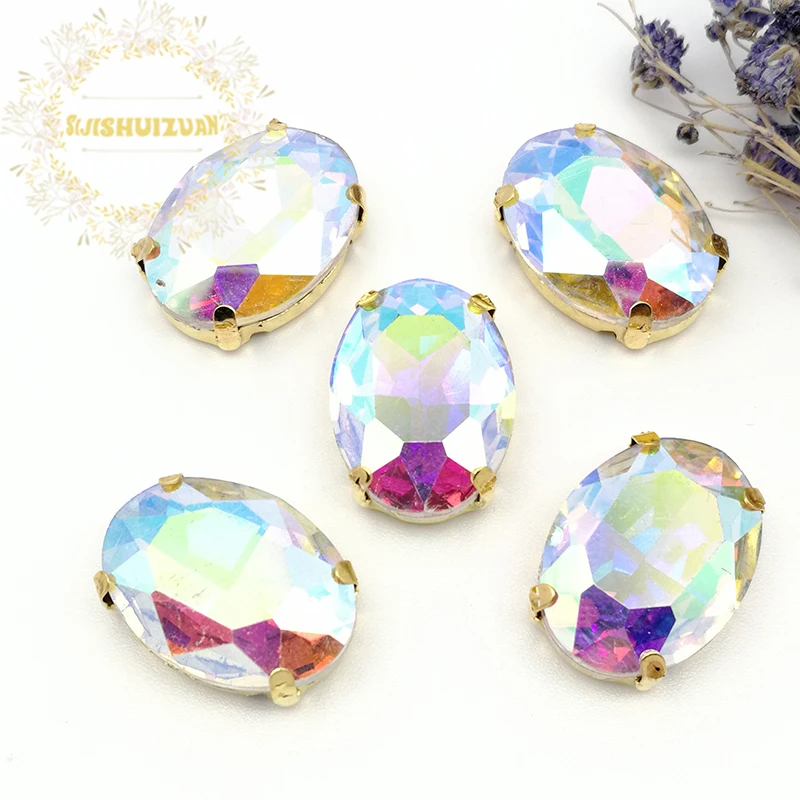Free shipping!Crystal AB Crystal Glass Sew on OVAL Rhinestones with