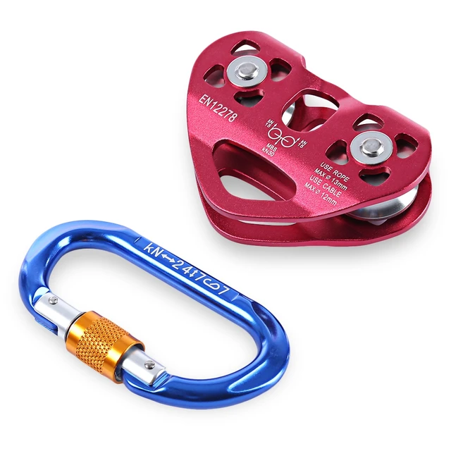 Rock Climbing Carabiner Double Trolley Pulley D shaped Carabiners