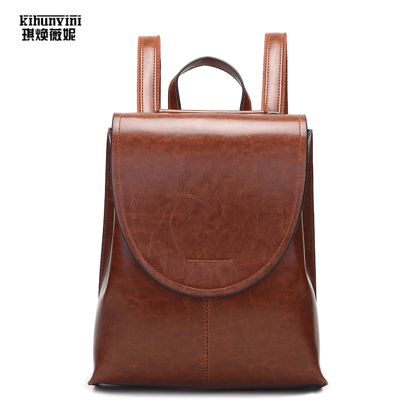 

Women Backpack Vintage Oil Wax Leather Backpacks 2019 New Fashion Female Shoulders Back Pack Ladies Luxury Bagpack Retro Mochila