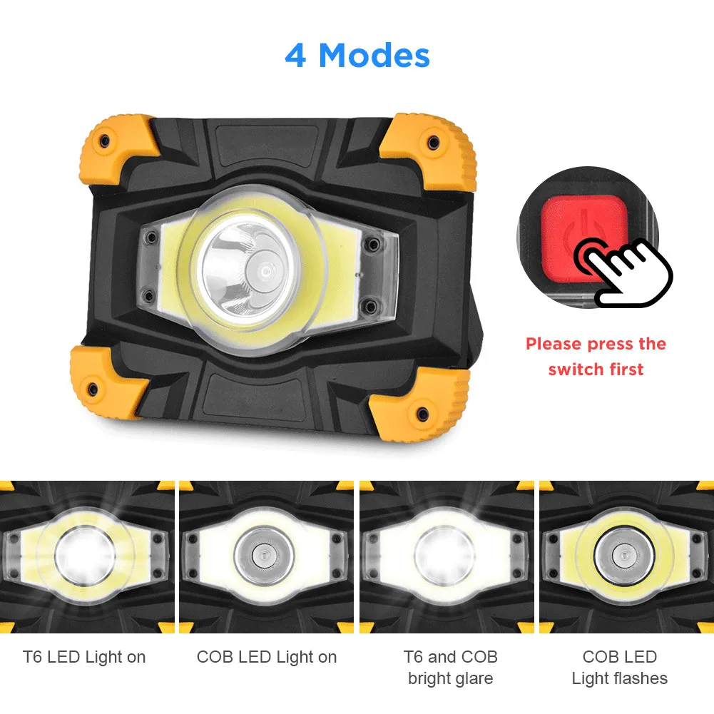 Портативный T6 + COB светодиодный свет работы 4 режима светодиодный прожектор Powered By 2*18650 или 3 * AA Батарея для кемпинга Рыбалка