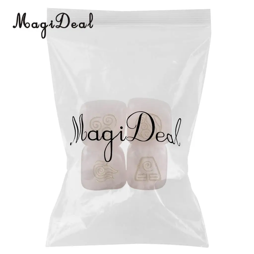MagiDeal Delicate 4Pcs Natural Powder Crystal Stone Polished Fire Water Wind Soil Engraved Runes for Room House Office Decor