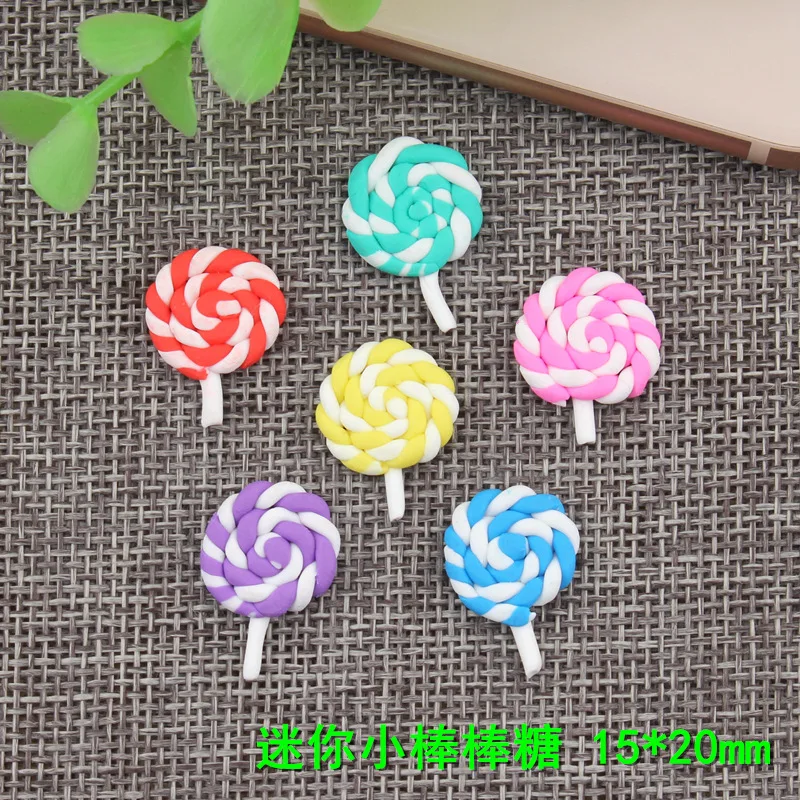 

10pcs 20*15MM Miniature craft Soft ceramics lollipop polymer clay rainbow lollipop charms diy jewelry making ornament decoration
