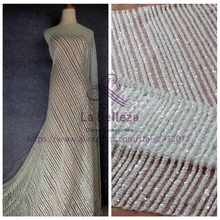 Цвет слоновой кости Простой линии супер тяжелый ручной работы Бисероплетение кружевной ткани 1 ярд свадебное/свадебное платье кружевной ткани 51 ''ширина SN171208