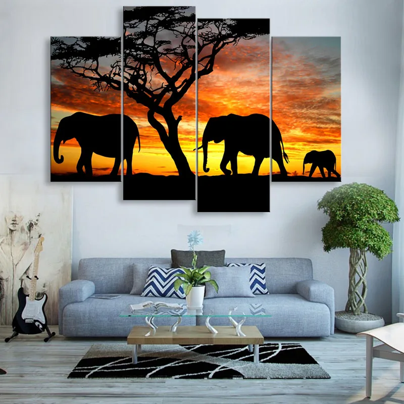4 pieces high-definition print African landscape canvas oil painting poster and wall art living room picture FZ4-003 (5)
