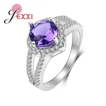 

Shinning Purple Round Cubic Zirconia 925 Sterling Silver Beautiful Generous Cheap Wedding Big Promotion Rings For Girls