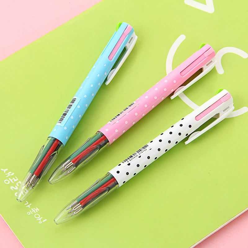 

Cute Kawaii 4 Colors (red/green/blue/black) Plastic Ballpoint Pen Lovely Multifunction Ball Pens For Kids Korean Stationery Gift