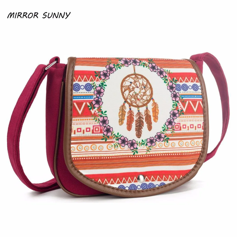 

MIRROR National canvas women shoulder bag strip printed crossbody bag feather printed lady's messenger bag flap shoulder bag