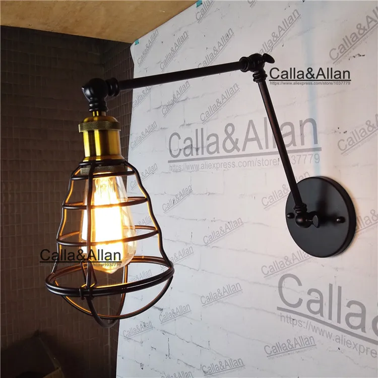 

Adjustable Long Swing Arm Wall Light Fixture iron cage Retro Vintage Wall Lamp Loft Style Industrial Wall Sconce Edison bulb 40W