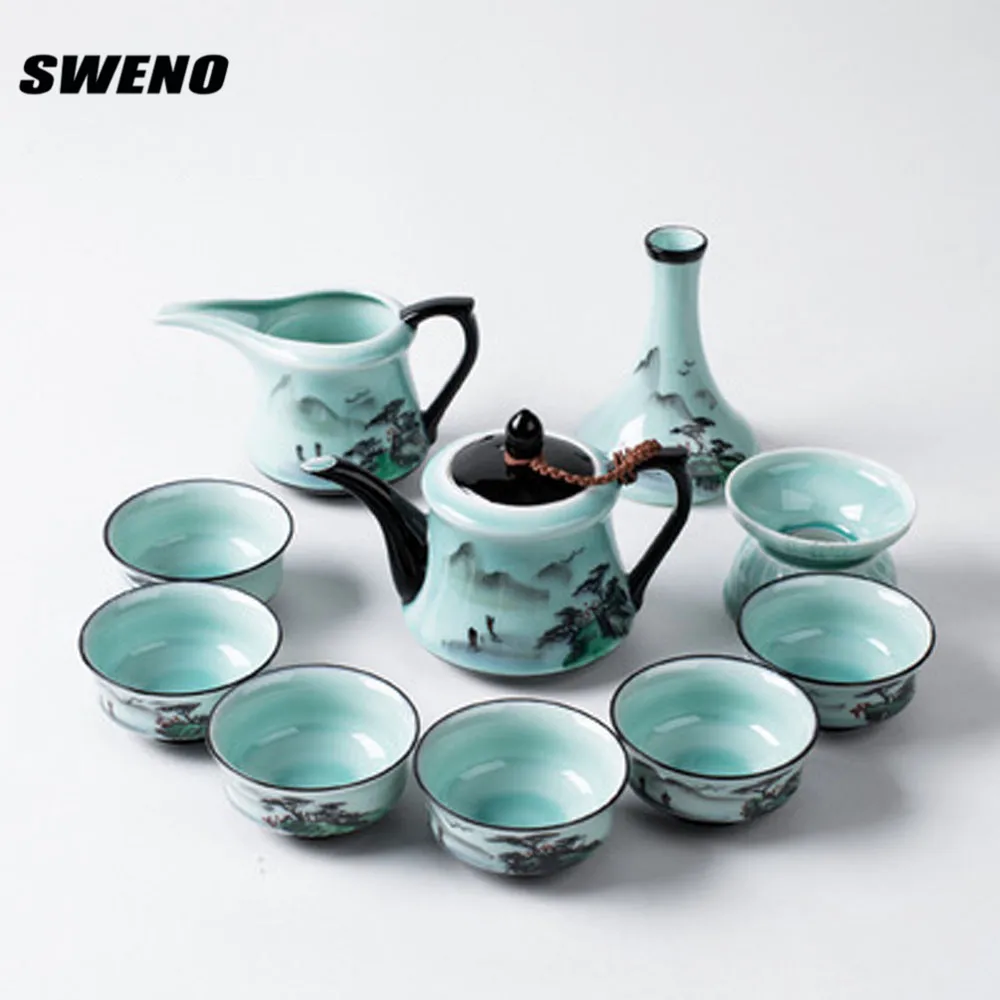 China Tea Set Gift Box Celadon Hand painted Ceramic Gifts Custom Hand