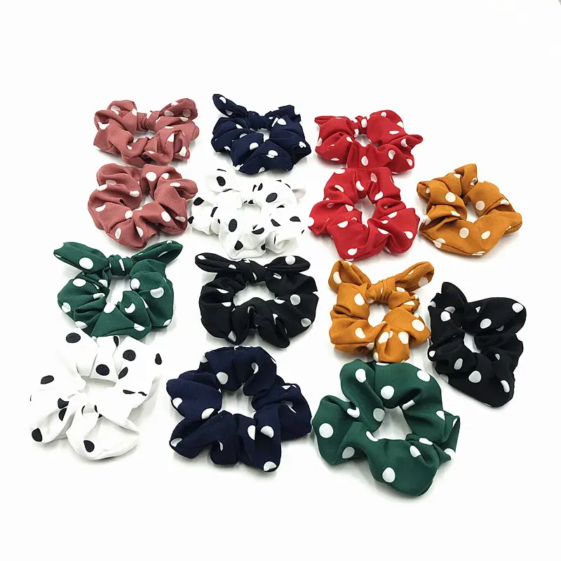 

1pcs Women's Hair Scrunchies Dots Elastic Band Polka Dots Bunny Ear Scrunchies Wholesale Ponytail Holder Hairband Hair Accessory