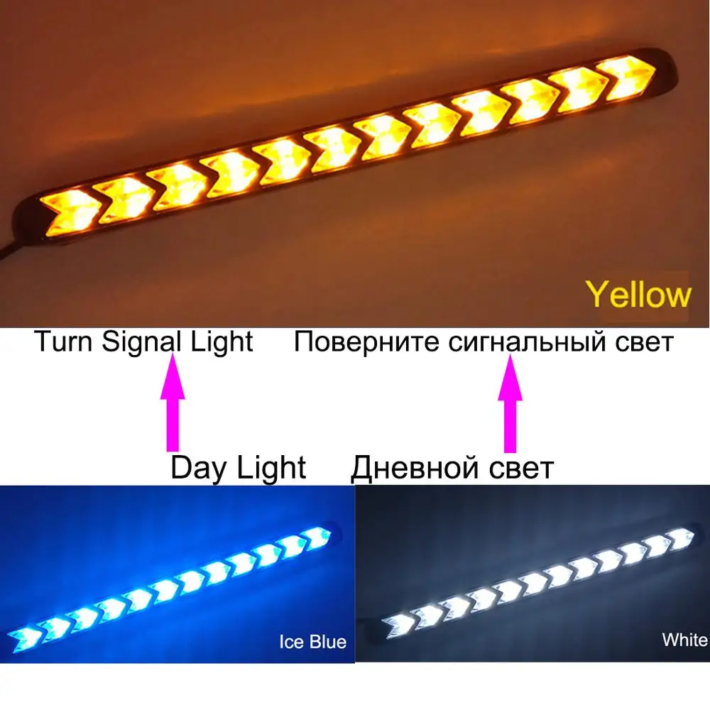 

2PCS Car DRL Turn Signal Waterproof Lights Styling White/Amber LED Knight Rider Strip Light Arrow Flasher Flowing DRL Car Stytle