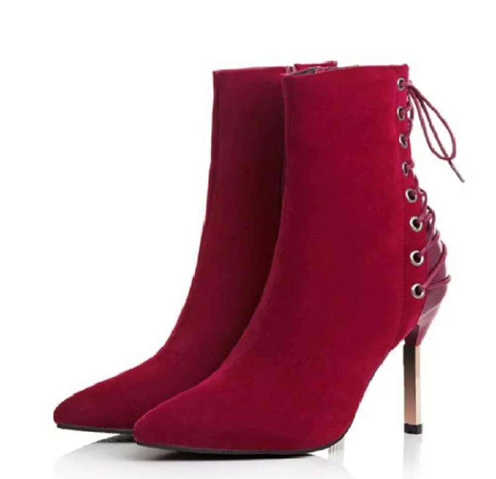 

Fashion sexy back strap side zipper ankle boots pointed toe spring/autumn women boots thin heels high heel boots