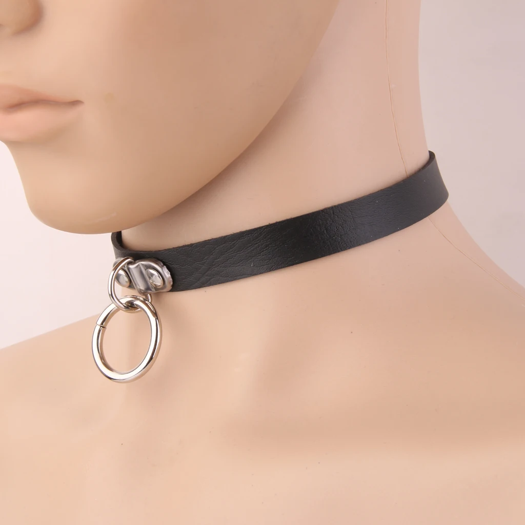 PU Leather Collar Choker Chain Belt Buckle Charm Necklace Adjustable Length for Women Jewelry  