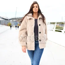 CX-G-T-01B новая зимняя теплая Женская овечья шерсть плюшевый медведь пальто с карманом