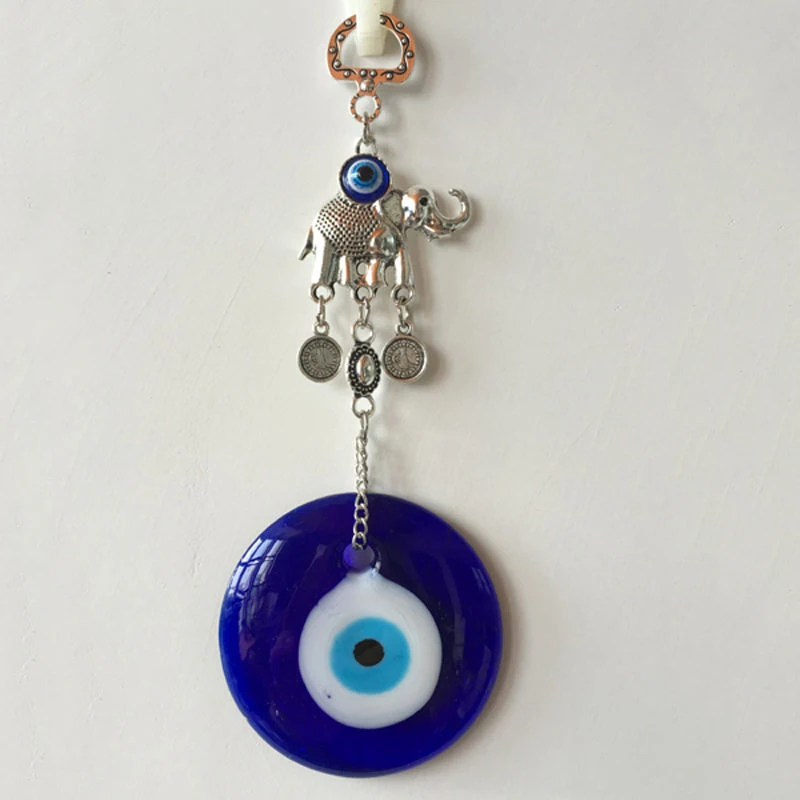 JX-LCLYL Wall Hanging Turkish Elephant Blue Evil Eye Amulet Glass Charm Home Decor