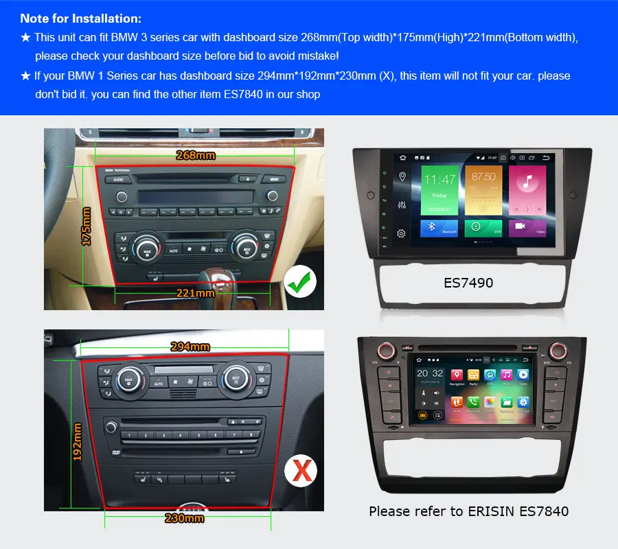 Top Erisin ES7490B 9" HD Android 8.0 Octa core 4G RAM Car DVD DAB+ GPS Sat  OBD for BMW E90 3er E91 E92 E93 M3 11