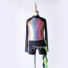 Для девочек Для женщин, сексуальным вырезом на спине и латинский современный танец костюм с прикрепленным коротышка комбинезон C146