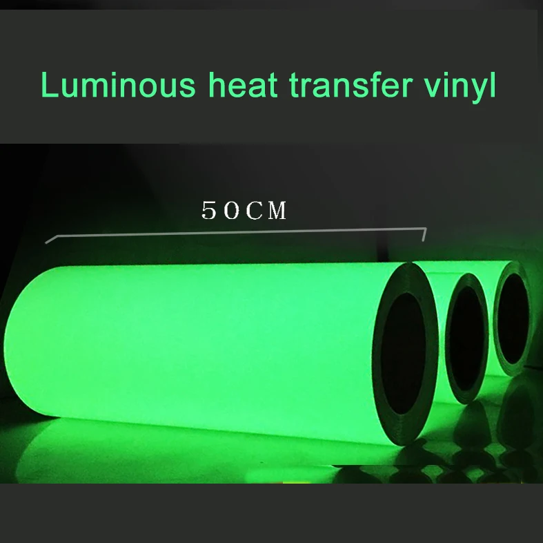

Free shipping 1 sheet 25cmx50cm Luminous Heat Transfer Vinyl Glow in Dark noctilucent Heat Press Machine Tshirt Iron On HTV