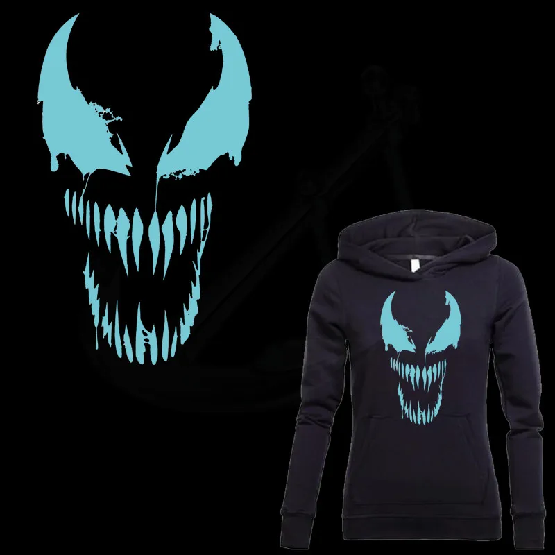 

Hot Inverse hero Venom mark Patch for clothing 30*18 cm iron on patches Diy T-shirt thermal transfer Luminous sticker